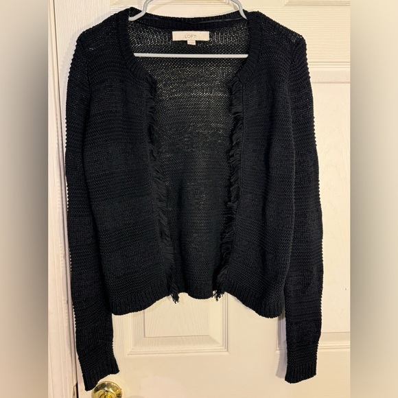 Ann Taylor LOFT black fringe sweater jacket blazer - Picture 2 of 9